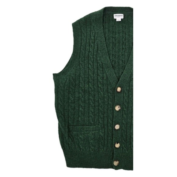 Spier & Mackay Sweater Vest Mens 2XL Green Wool Cable Knit Button Front Pockets - Picture 6 of 12